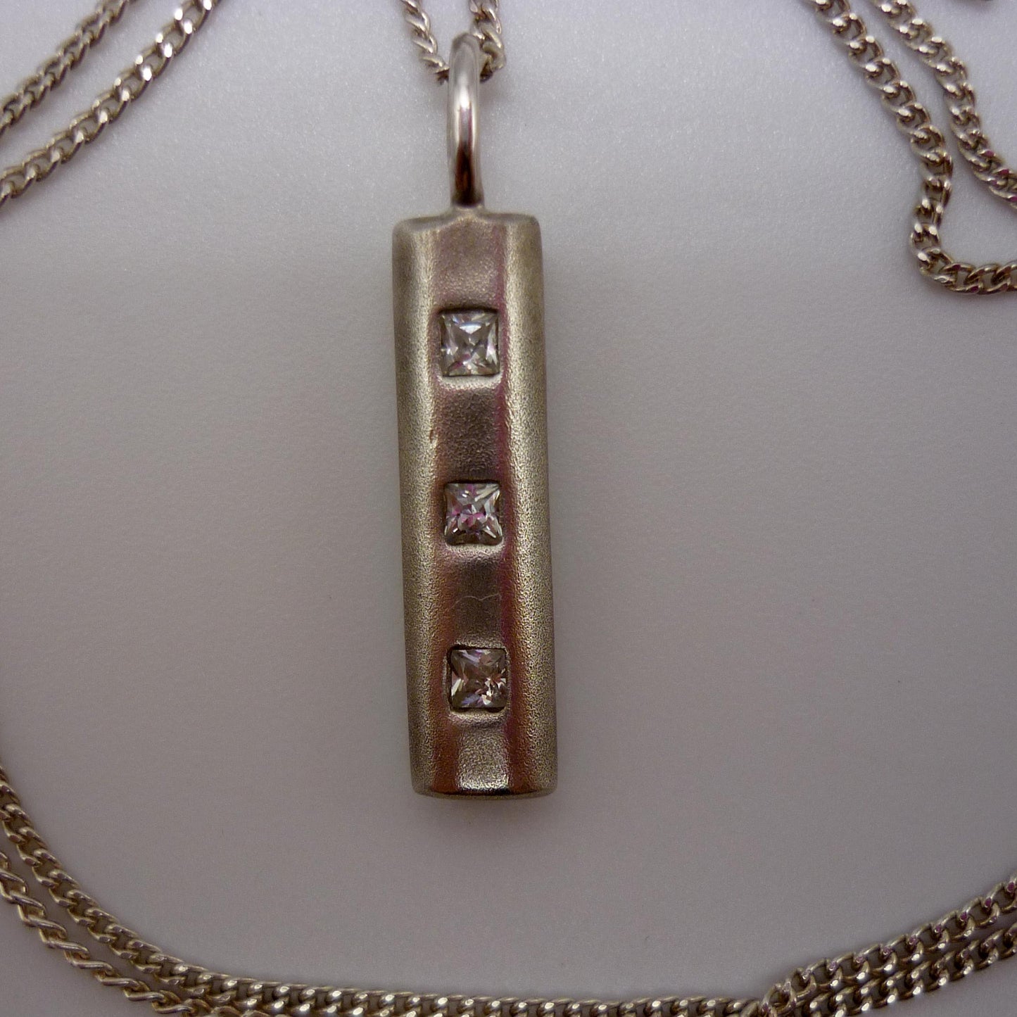 Vintage 925 Sterling Silver Bar Pendant on Chain