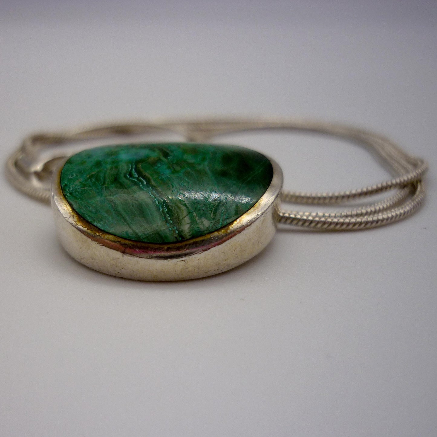 Vintage Sterling Silver & Malachite Orlap Pendant on Snake Chain