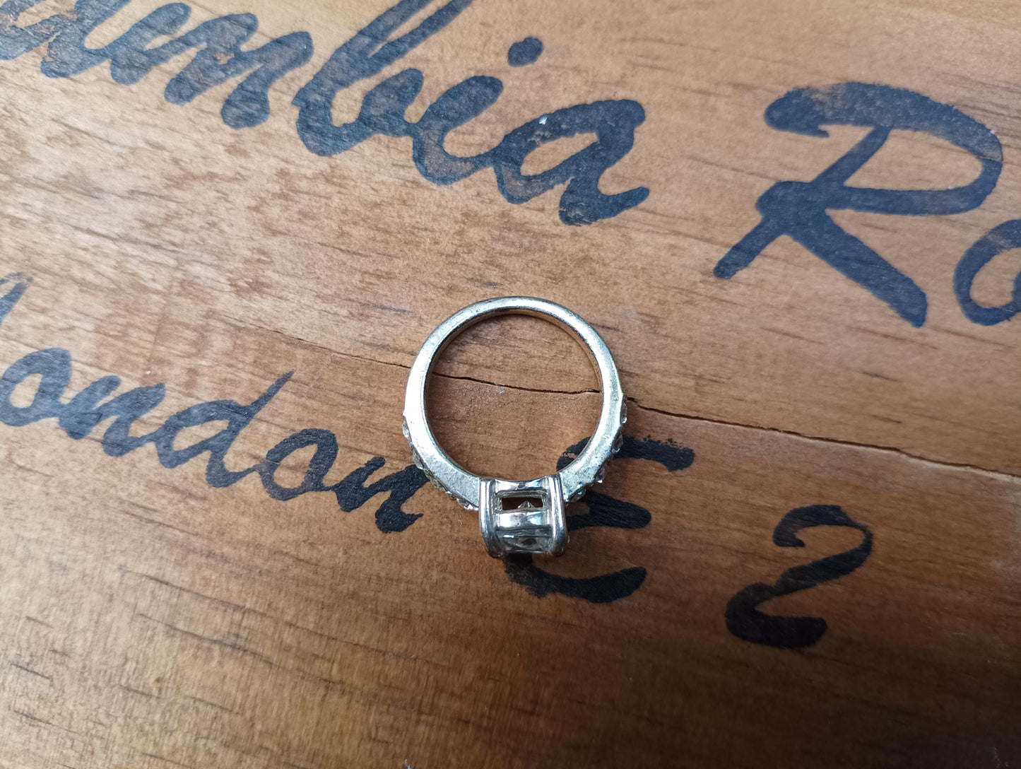 Vintage CZ Solitaire Ring, Silver Plated Band, Size 6.25