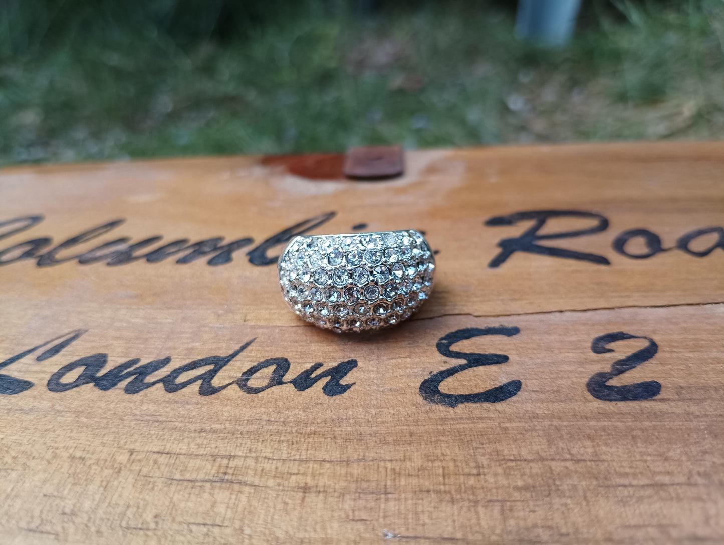 Vintage CZ Cluster Ring, Silver Plated, Size 7.5