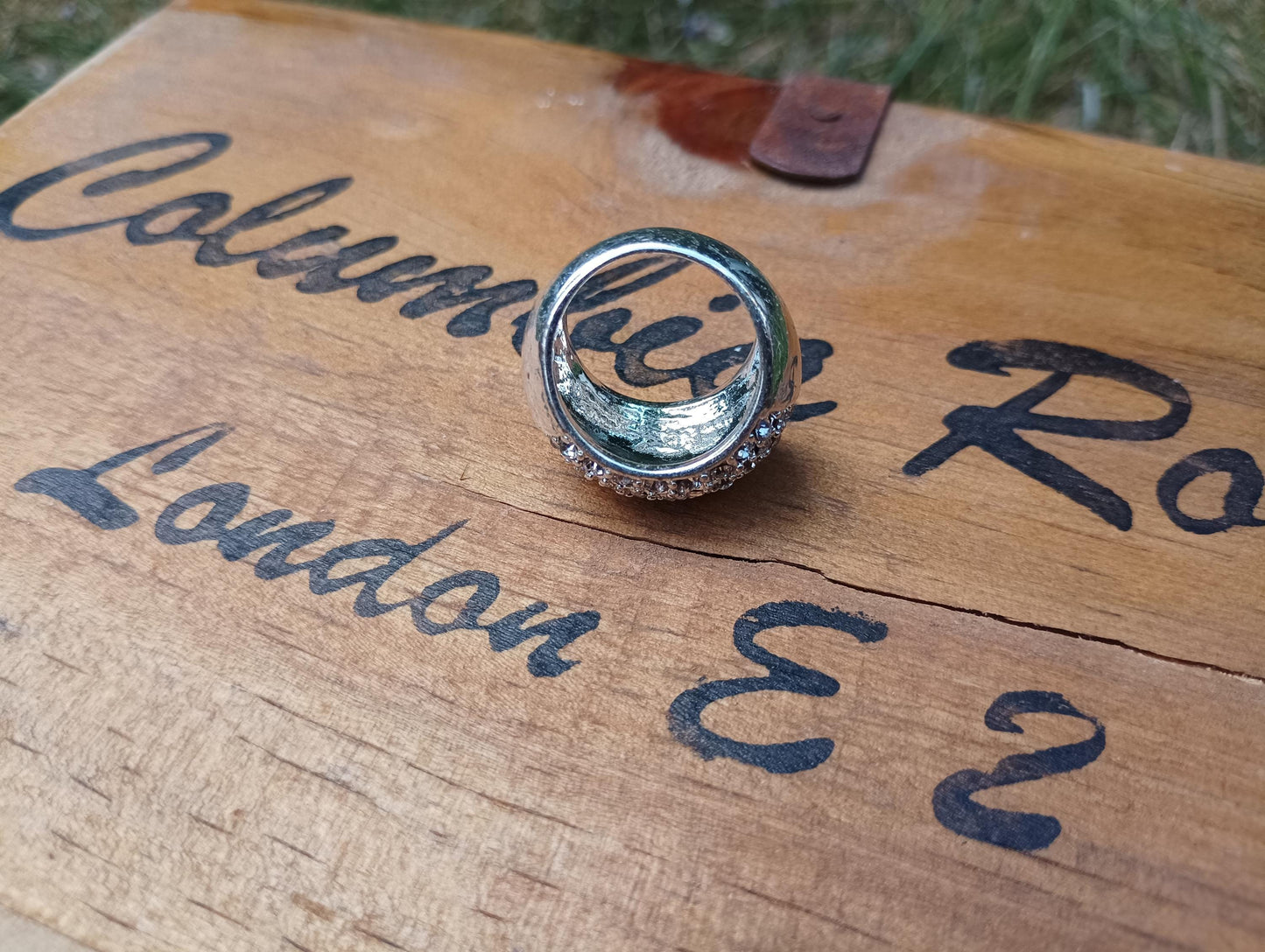 Vintage CZ Cluster Ring, Silver Plated, Size 7.5