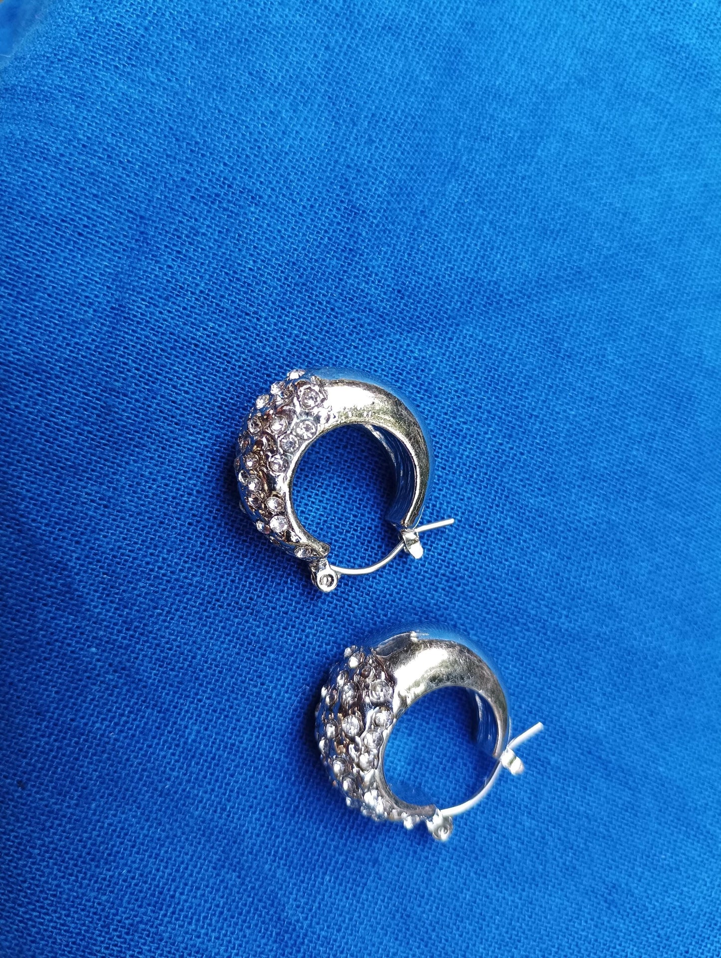 Vintage Silver Plated CZ Hoop Earrings, Creole Style