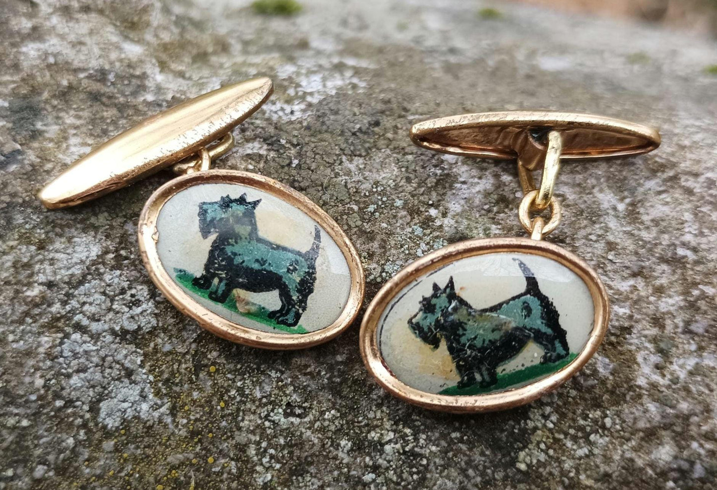 Vintage 1930s Scottish Terrier Cufflinks: Art Deco Gold Plated Dog Jewelry