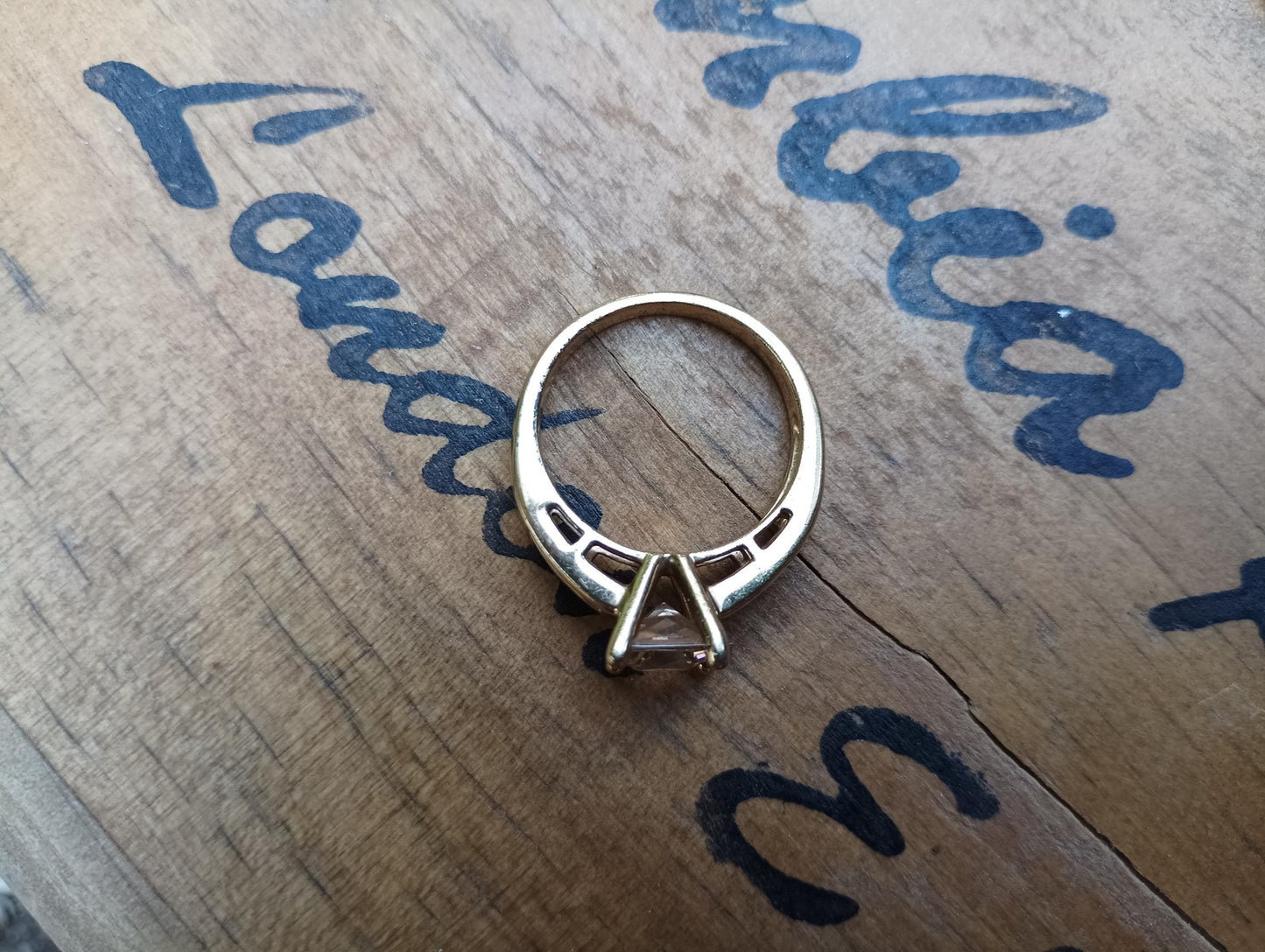 Princess Cut Champagne CZ Ring: Gold Plated Cubic Zirconia, US Size 8