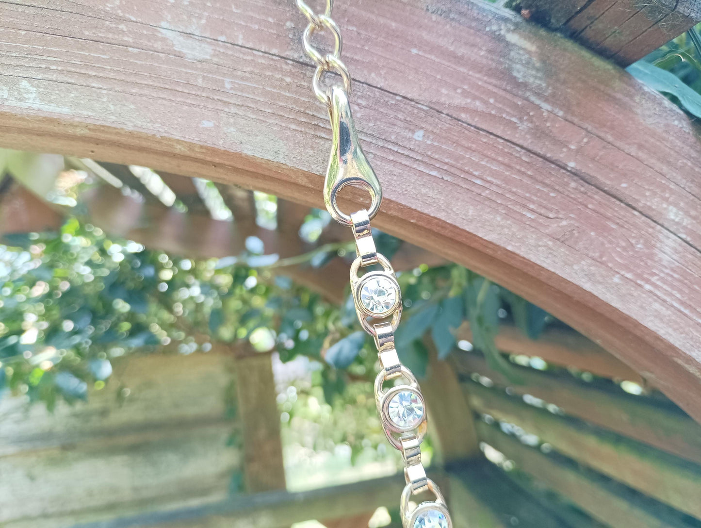 Vintage Gold Plated Rhinestone Chain Necklace: 1980s Costume Jewelry