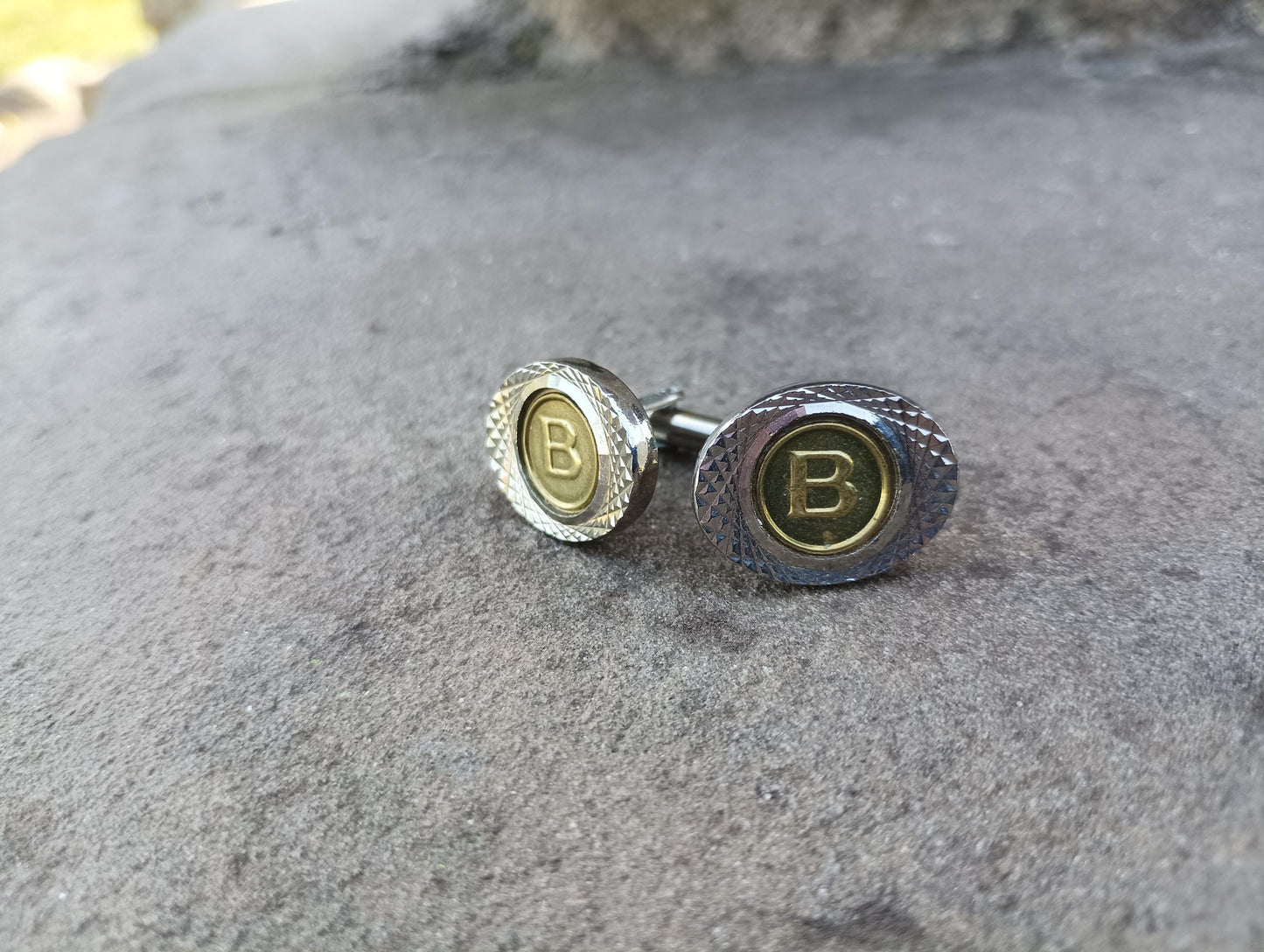Vintage Silver Plated Letter B Cufflinks: 1960s Retro Brass Accessory