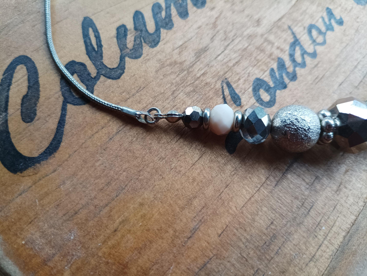 1990s Pearl Beaded Choker: Silver Tone Chain, Diamante Costume