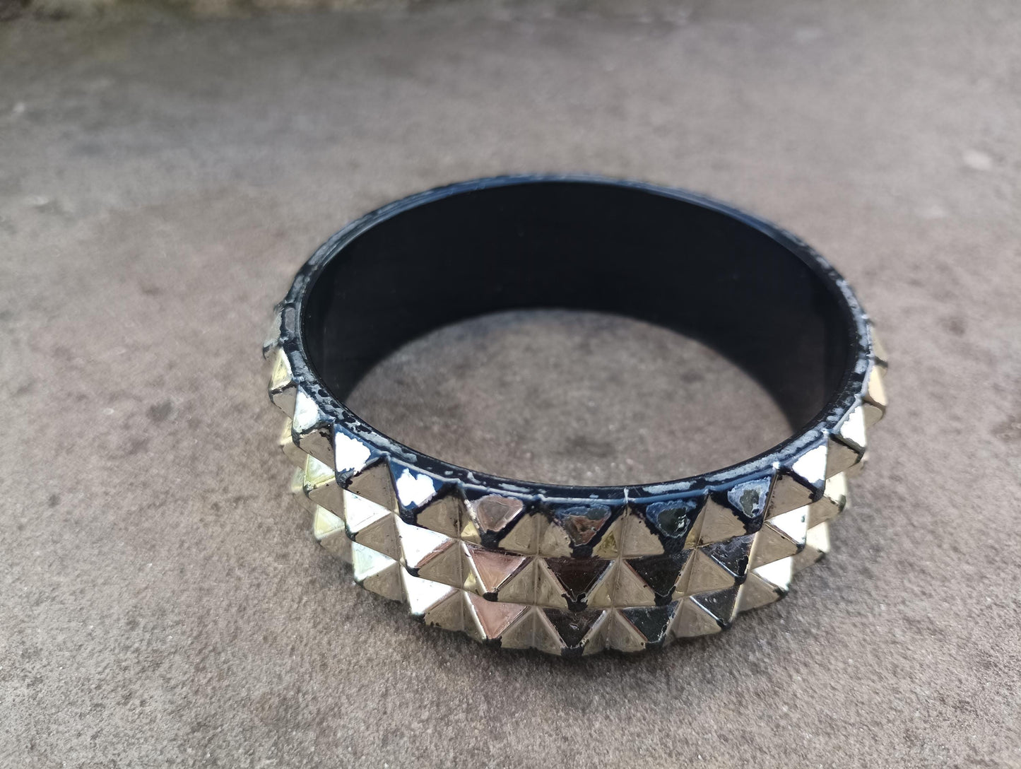 Vintage 80s Punk Studded Bangle: Black Plastic Bracelet