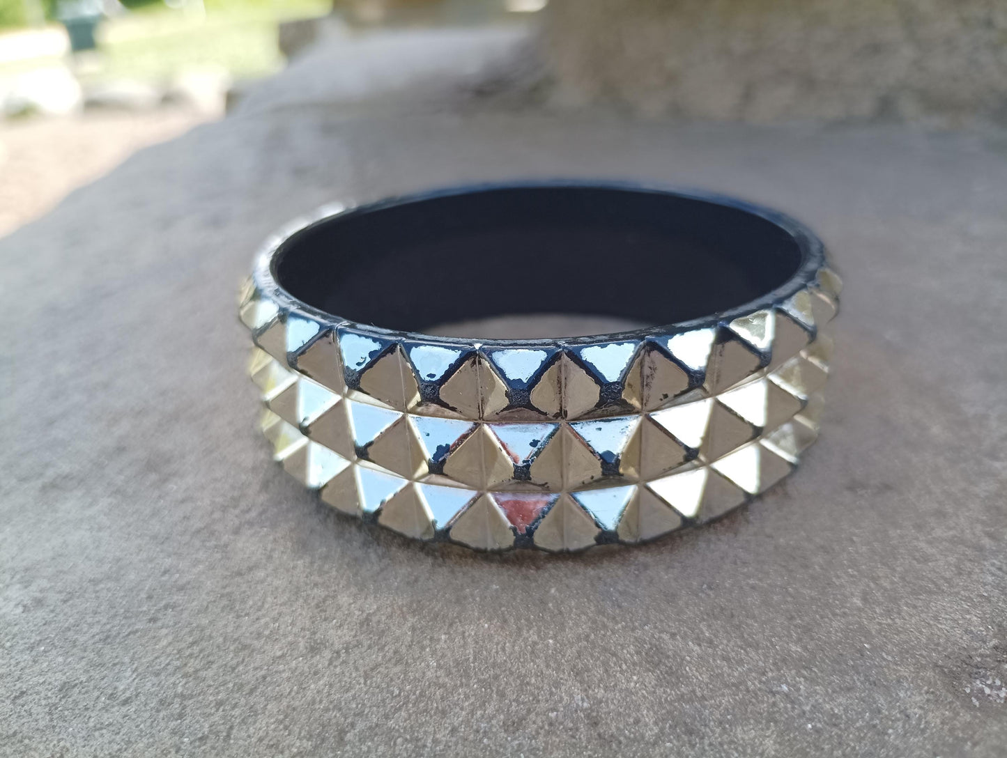 Vintage 80s Punk Studded Bangle: Black Plastic Bracelet