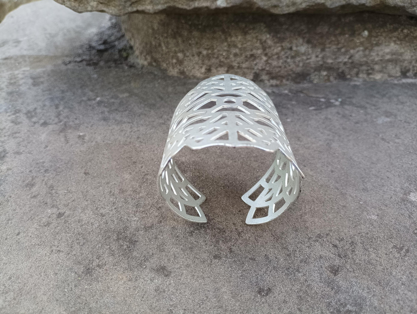 Vintage Silver Tone Cuff Bangle: Filigree Cut Out Statement Bracelet