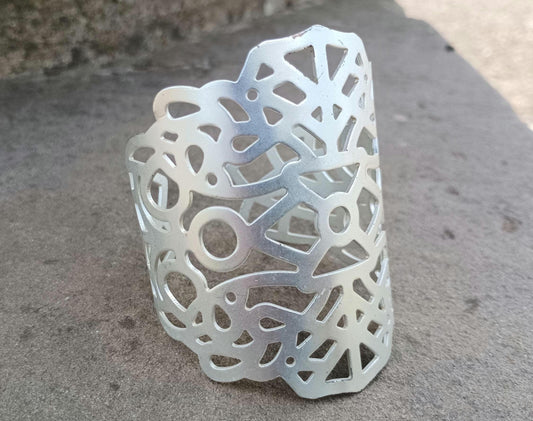 Vintage Silver Tone Cuff Bangle: Filigree Cut Out Statement Bracelet