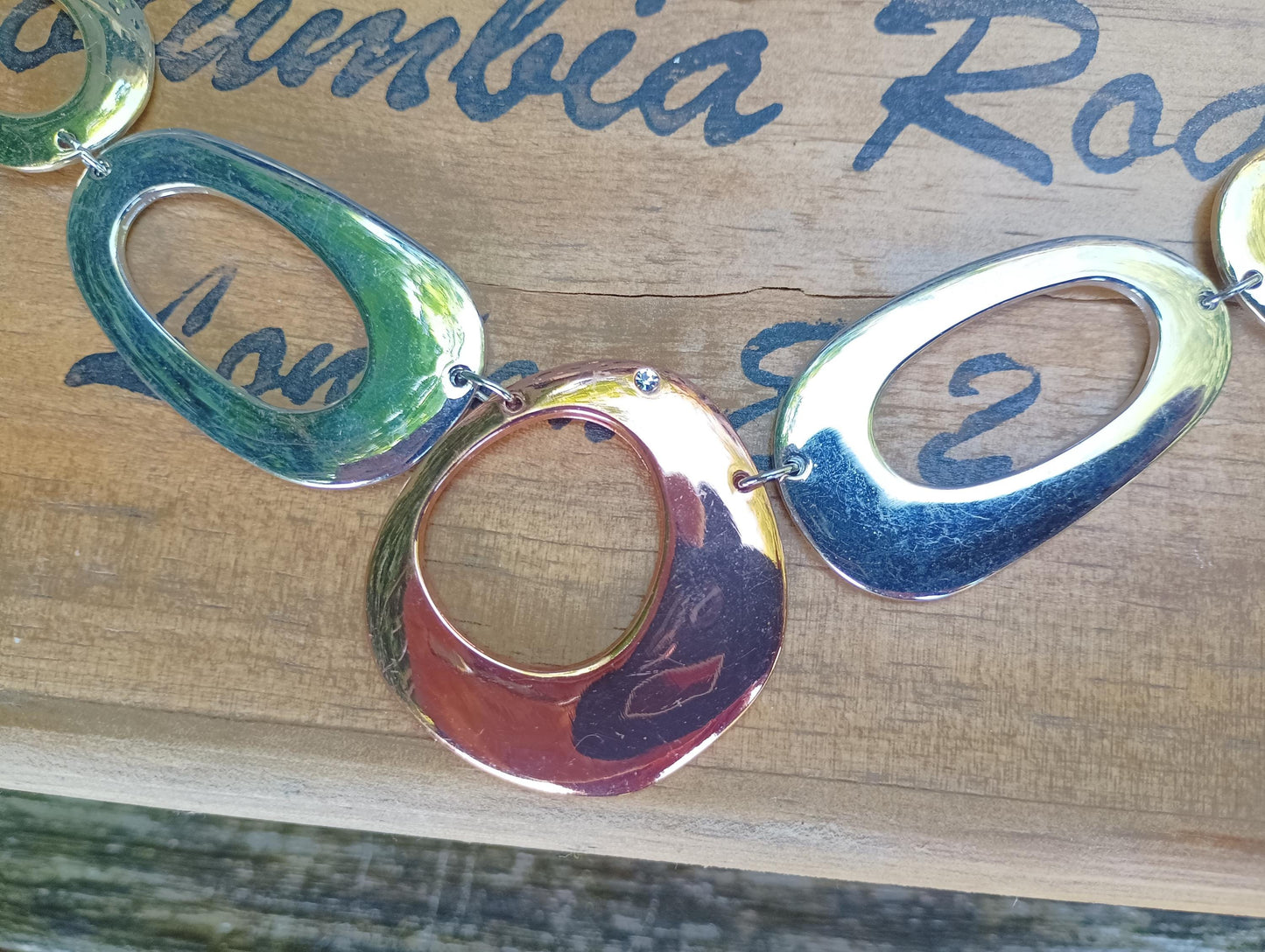 Vintage Abstract Choker Necklace: Gold, Silver & Copper Brutalist Jewelry