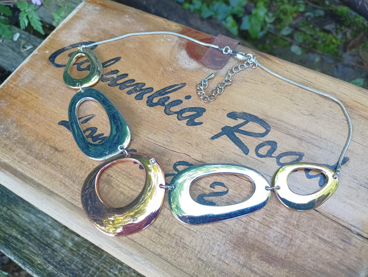 Vintage Abstract Choker Necklace: Gold, Silver & Copper Brutalist Jewelry