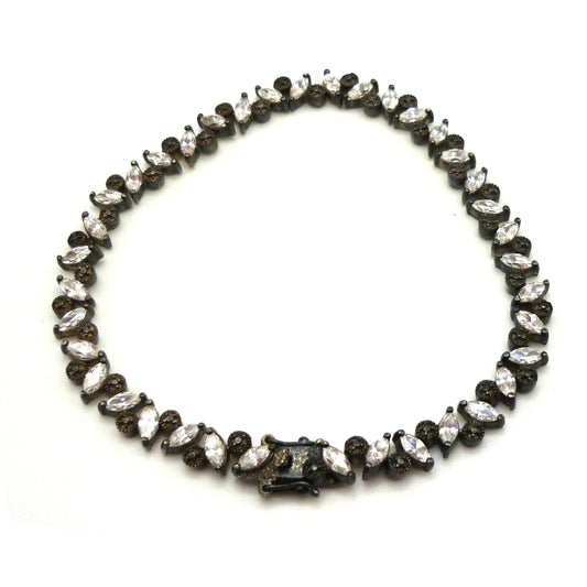 Vintage Sterling Silver Tennis Bracelet, Marquise Cut Cubic Zirconia