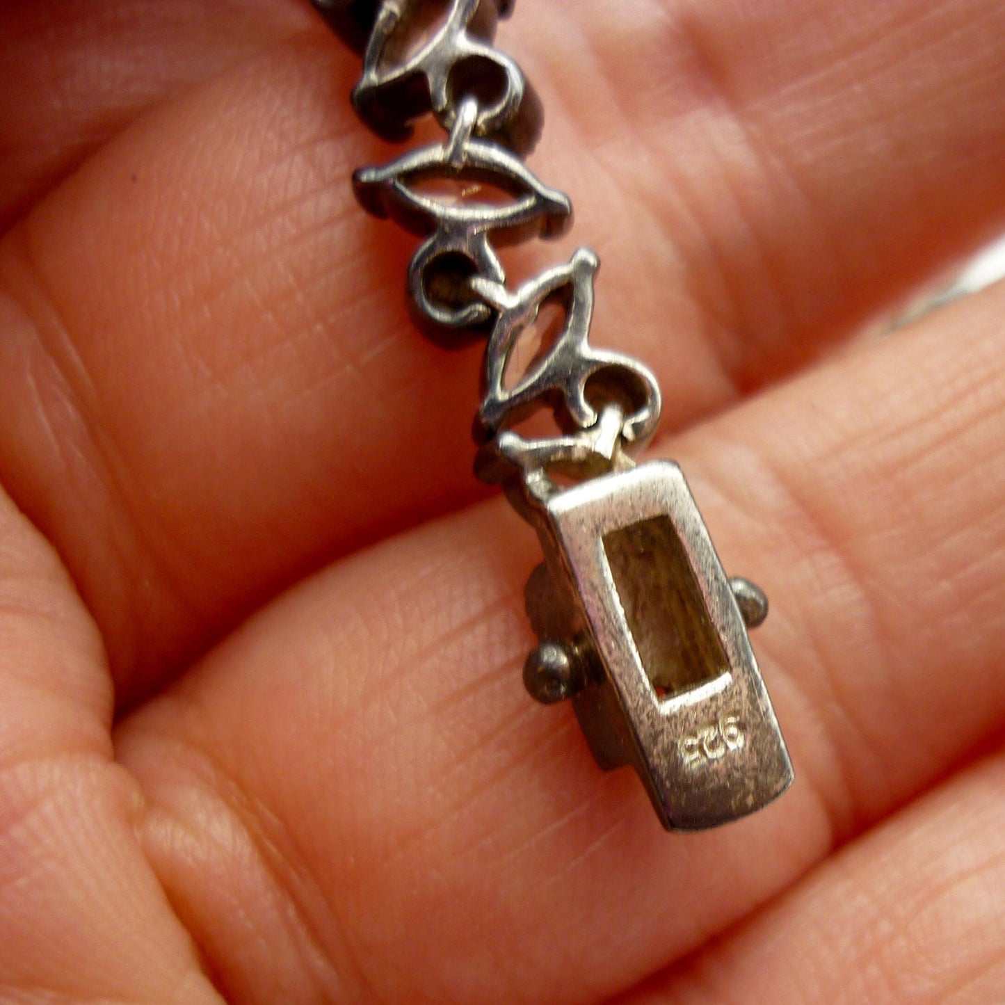 Vintage Sterling Silver Tennis Bracelet, Marquise Cut Cubic Zirconia
