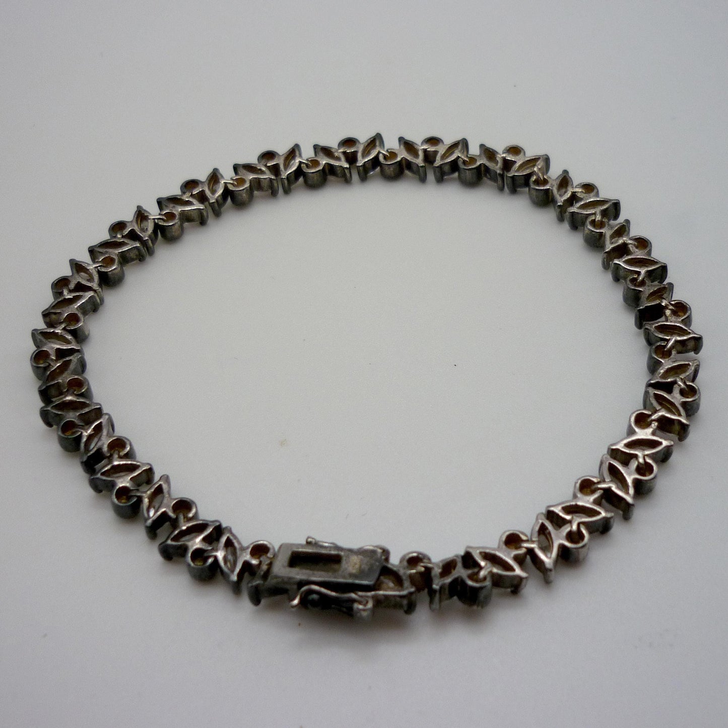 Vintage Sterling Silver Tennis Bracelet, Marquise Cut Cubic Zirconia