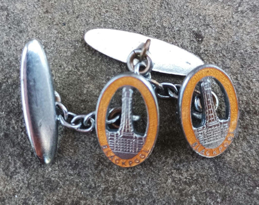 Vintage Blackpool Tower Cufflinks: Enamel Souvenir Jewelry