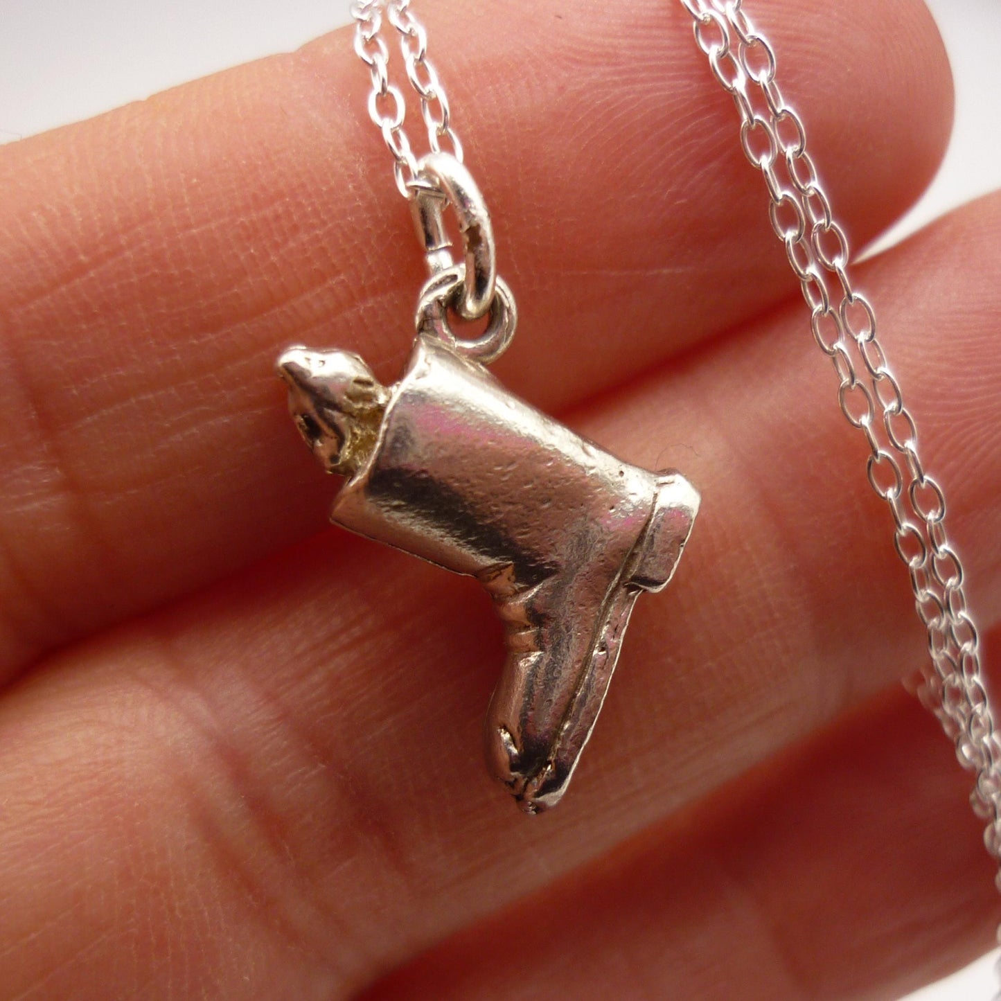 Silver Puss in Boots Charm Necklace