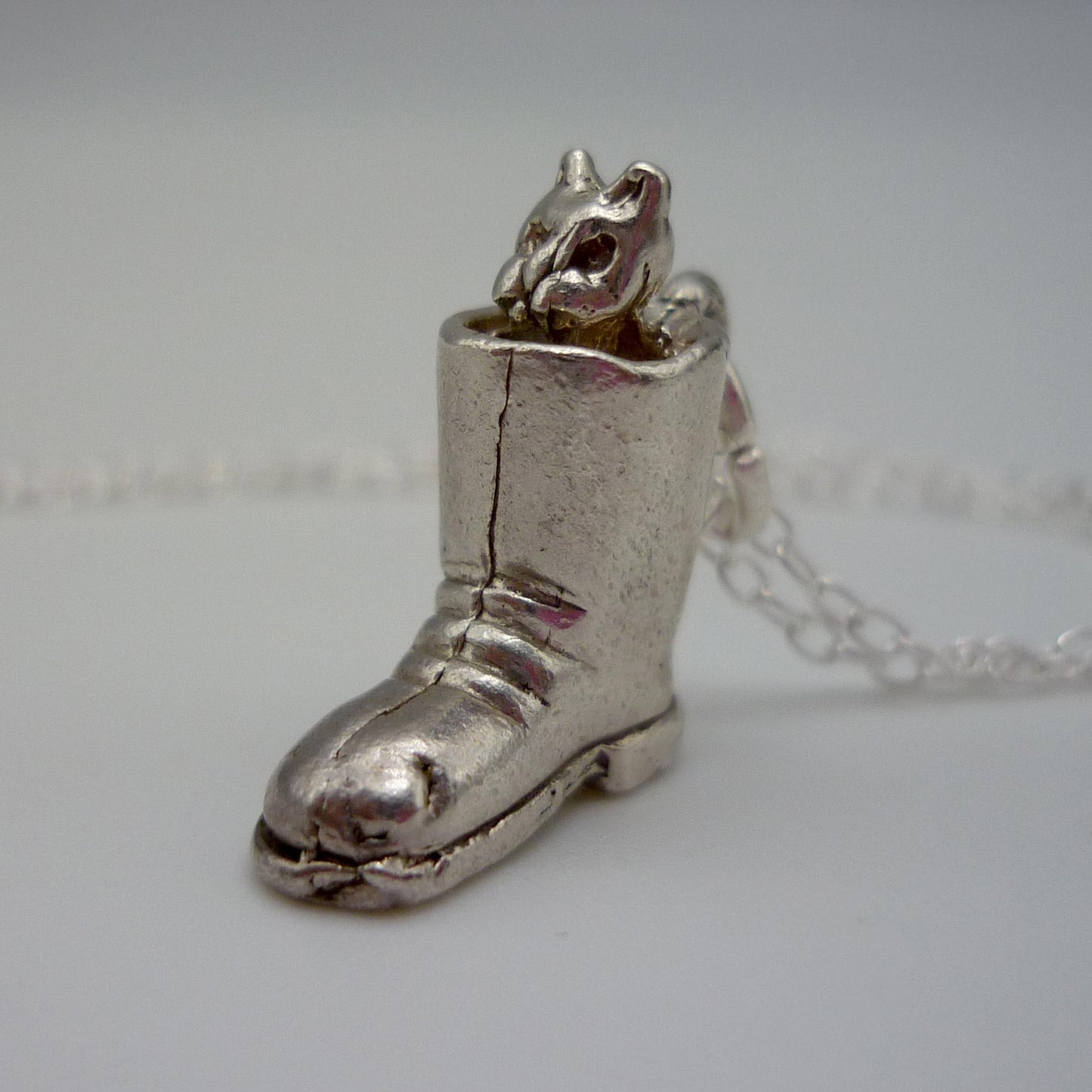 Silver Puss in Boots Charm Necklace