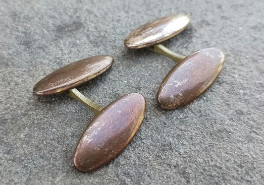 Victorian Bronze Torpedo Cufflinks: Distressed Gold Plated Chain Link
