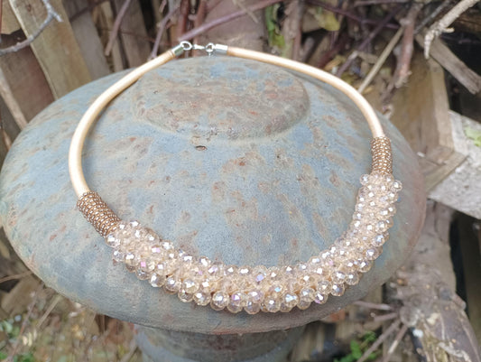 Vintage AB Crystal Bib Necklace, Braided Beaded Choker