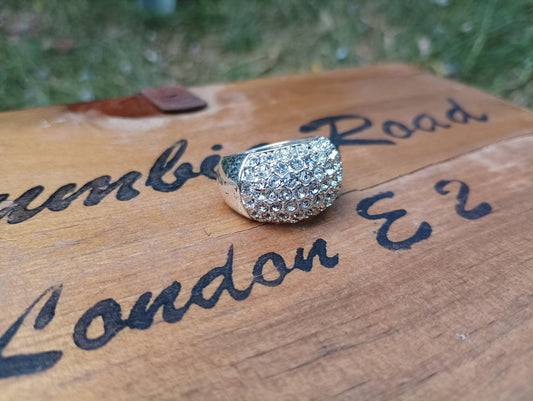 Vintage CZ Cluster Ring, Silver Plated, Size 7.5