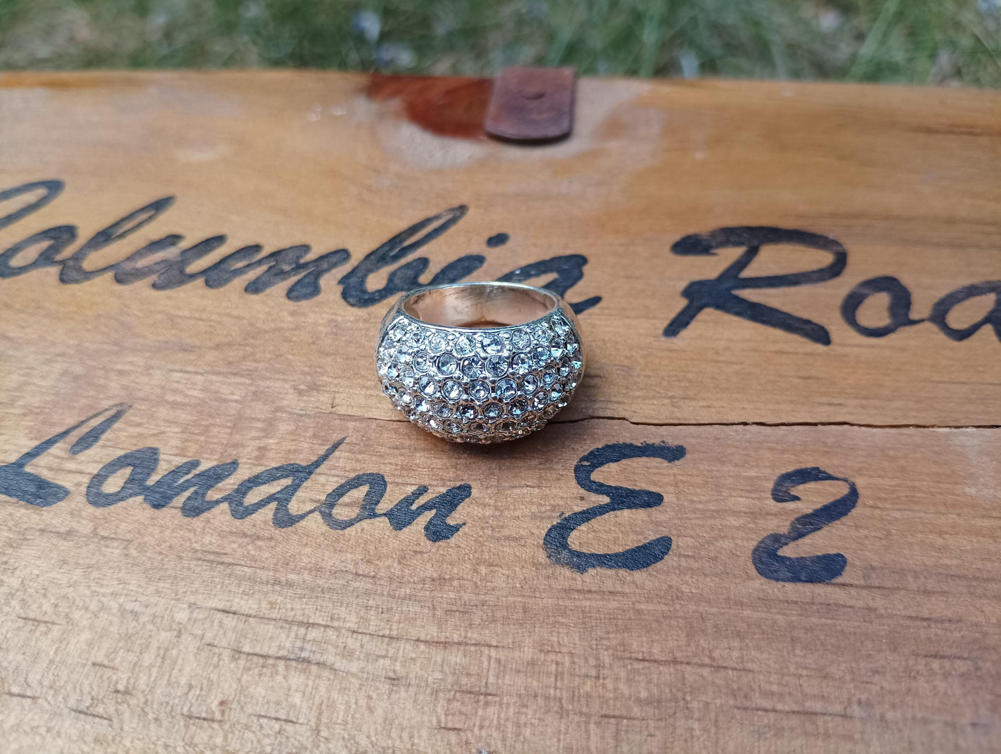 Vintage CZ Cluster Ring, Silver Plated, Size 7.5