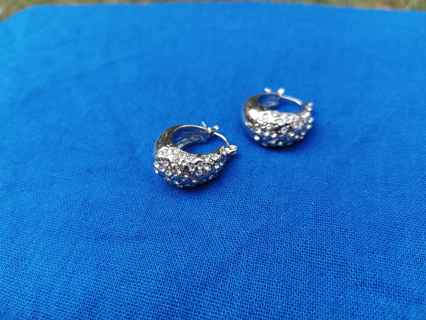 Vintage Silver Plated CZ Hoop Earrings, Creole Style