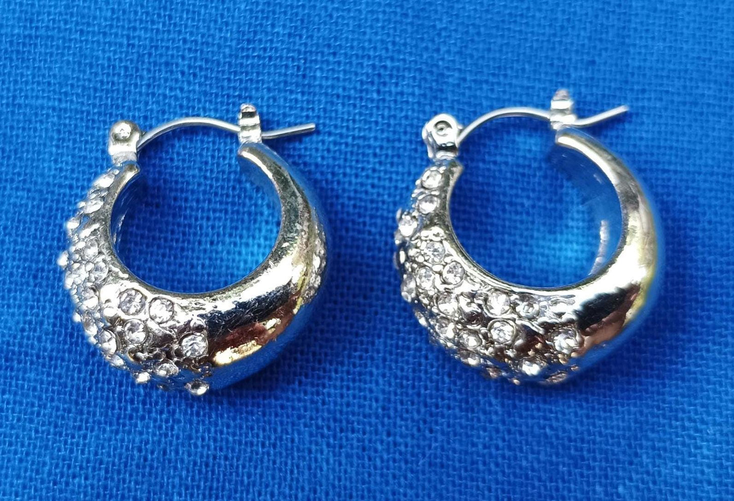 Vintage Silver Plated CZ Hoop Earrings, Creole Style
