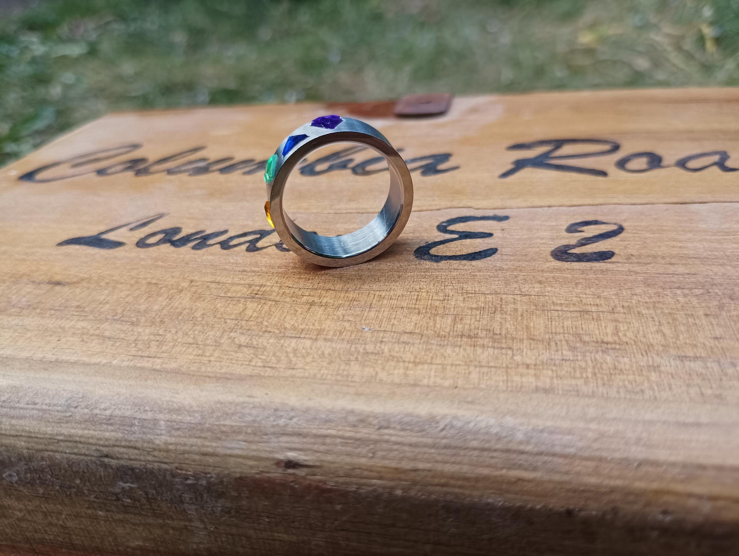 Titanium Rainbow Crystal Ring: Chunky Triangle Design, LGBTQ+ Jewelry