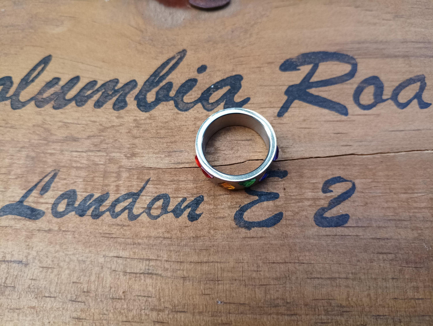 Titanium Rainbow Crystal Ring: Chunky Triangle Design, LGBTQ+ Jewelry