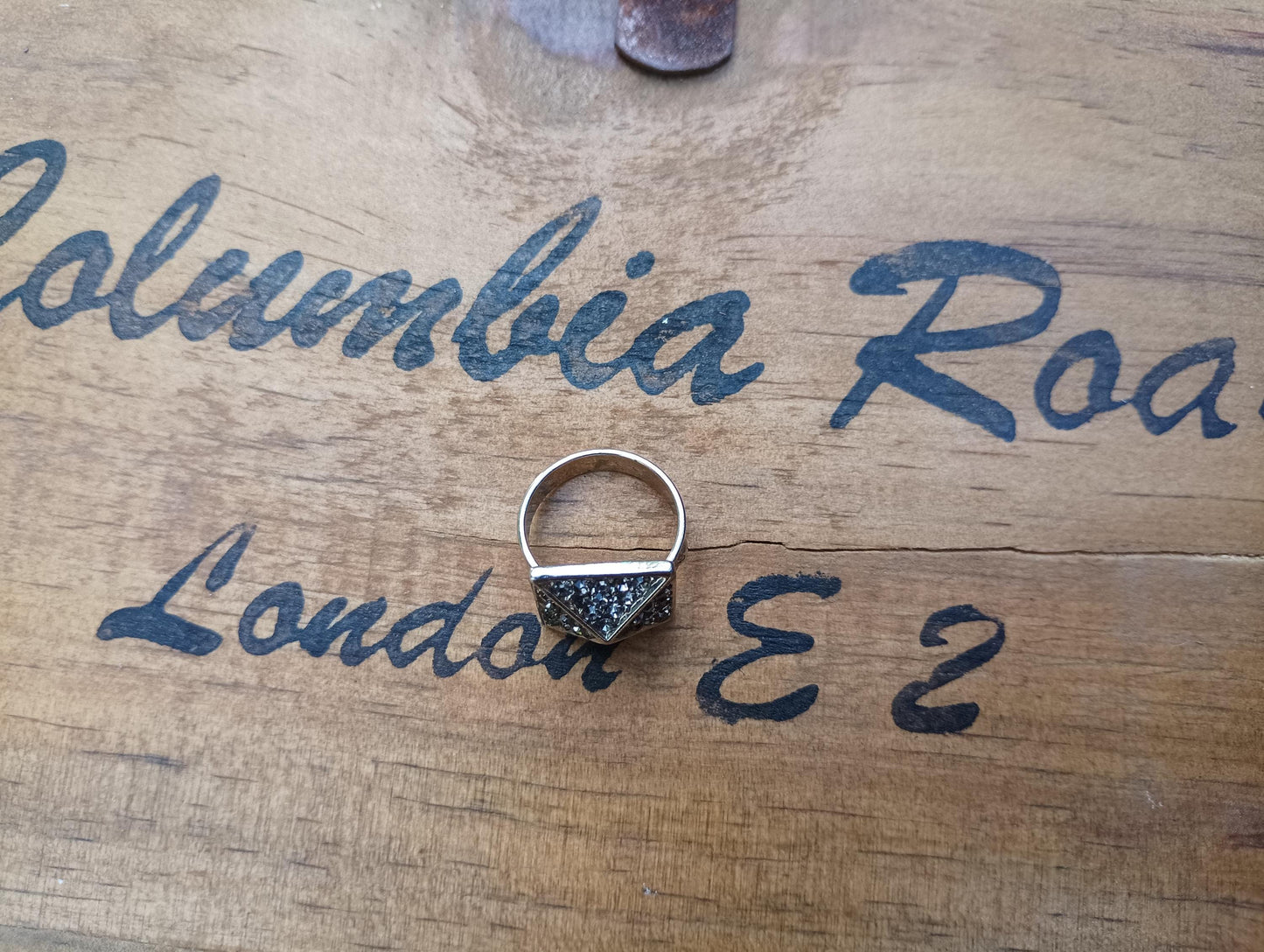 Rhinestone Pyramid Ring: Silver Tone Diamante Cluster, US Size 6.25