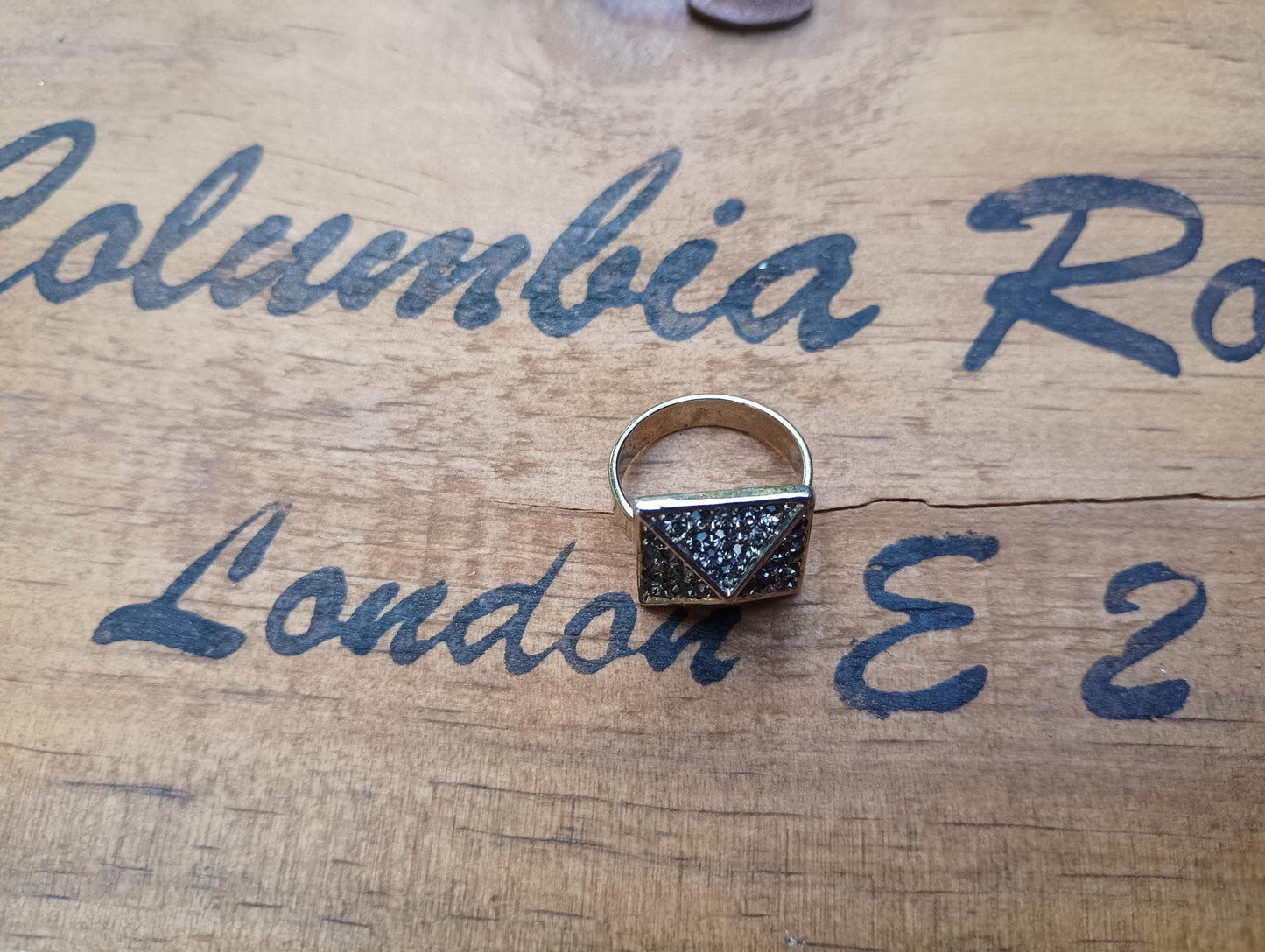 Rhinestone Pyramid Ring: Silver Tone Diamante Cluster, US Size 6.25