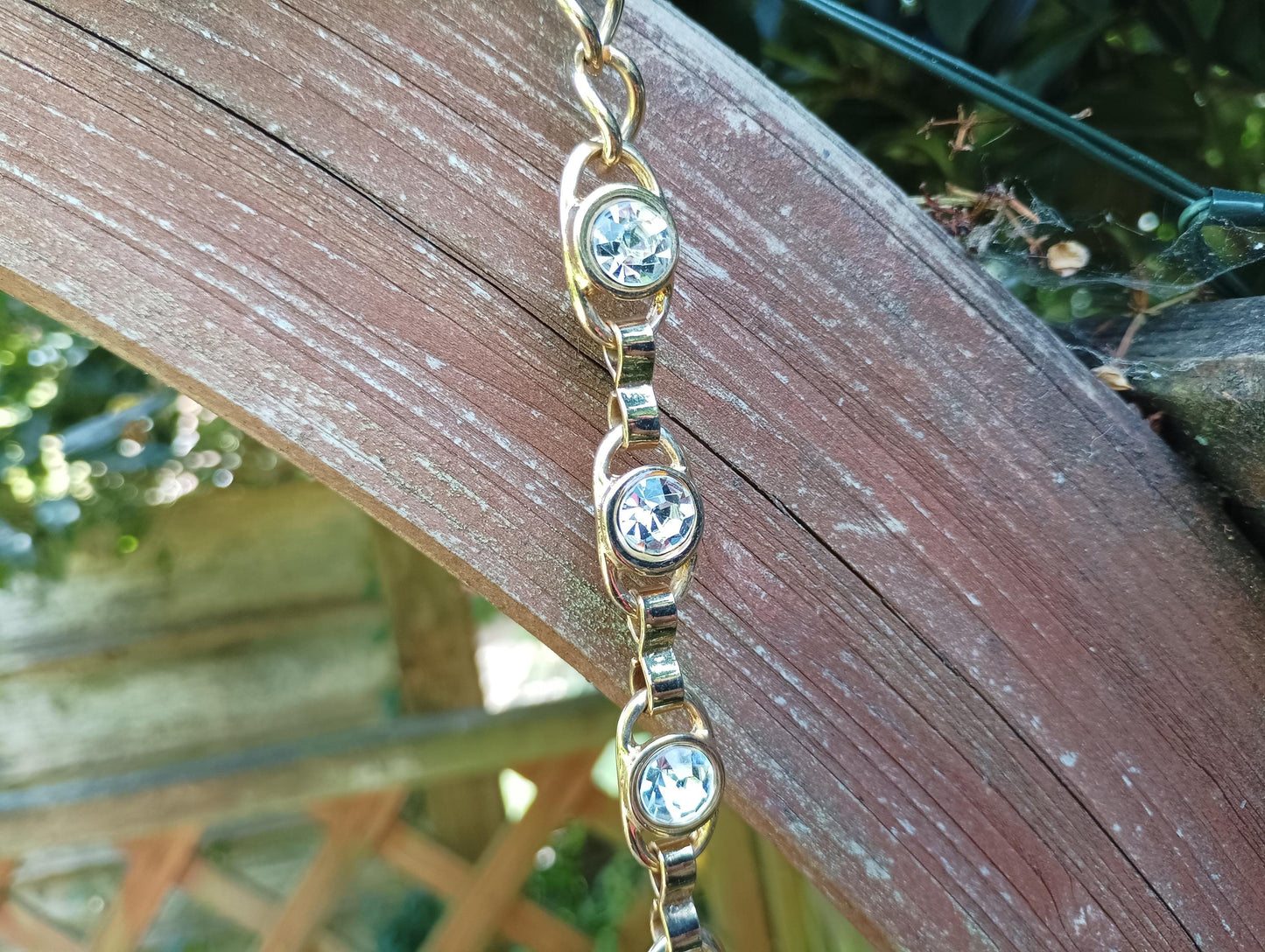 Vintage Gold Plated Rhinestone Chain Necklace: 1980s Costume Jewelry