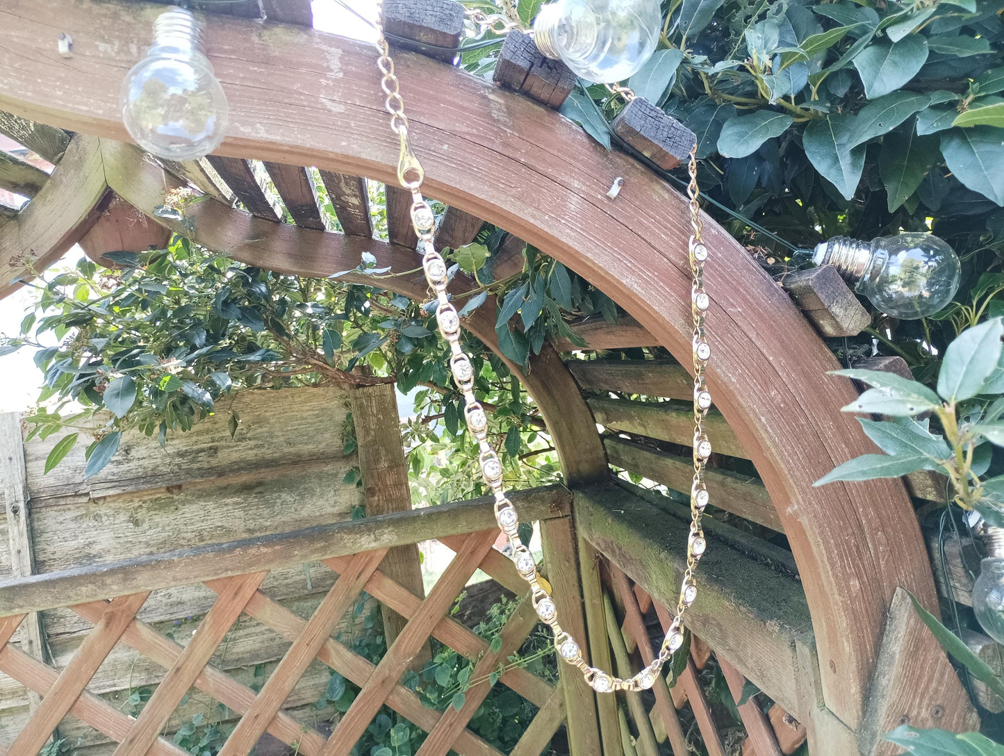 Vintage Gold Plated Rhinestone Chain Necklace: 1980s Costume Jewelry