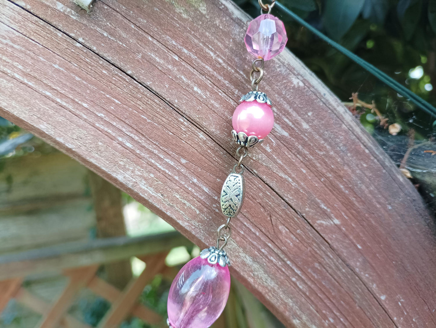 Vintage Pink Plastic Bead Necklace, Boho Gypsy Style