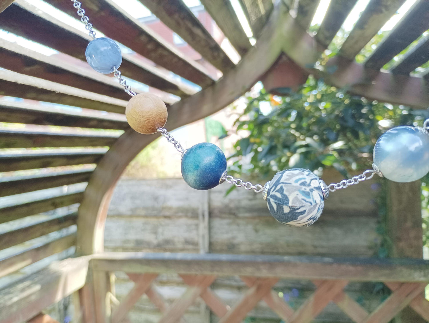 Long Multi-Color Beaded Necklace: Glass, Wood & Fabric  Beads