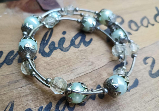 Vintage Beaded Bracelet Necklace: Faceted Plastic & Faux Pearl Costume Jewelry