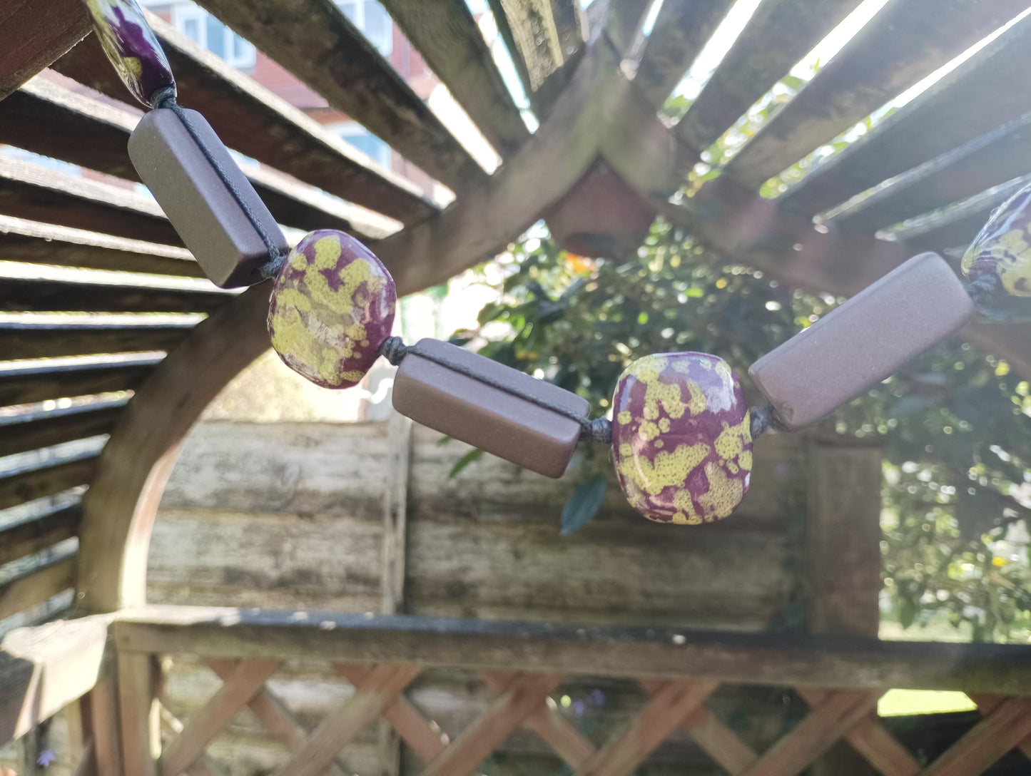 Retro Ceramic Beaded Necklace: Chunky Algae Chocolate Pottery