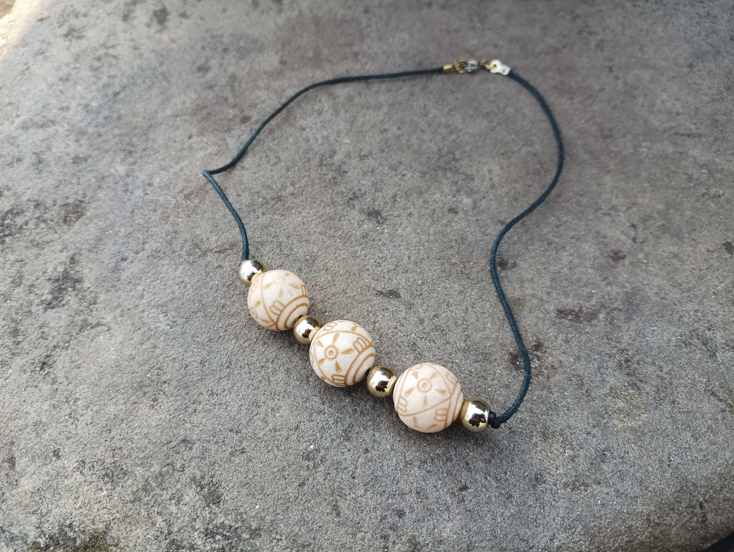 Vintage Faux Ivory Beaded Choker: Ethnic Egyptian Design