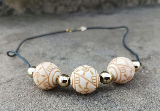 Vintage Faux Ivory Beaded Choker: Ethnic Egyptian Design