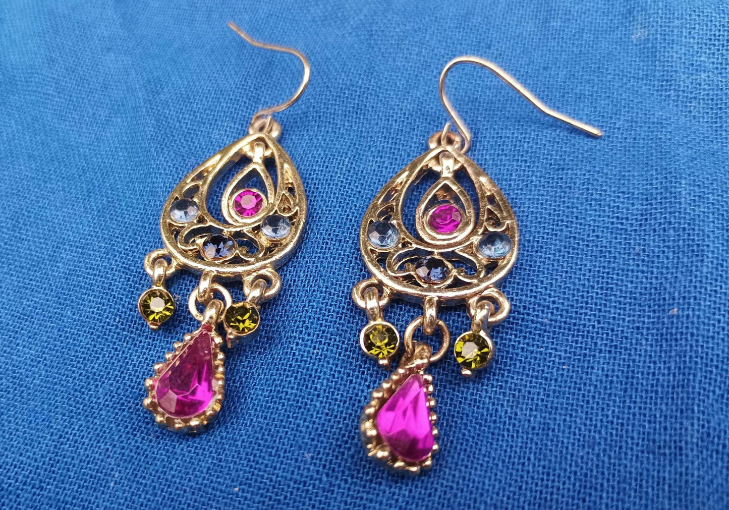 Vintage Gold Tone Chandelier Earrings: Bohemian Rhinestone Dangle