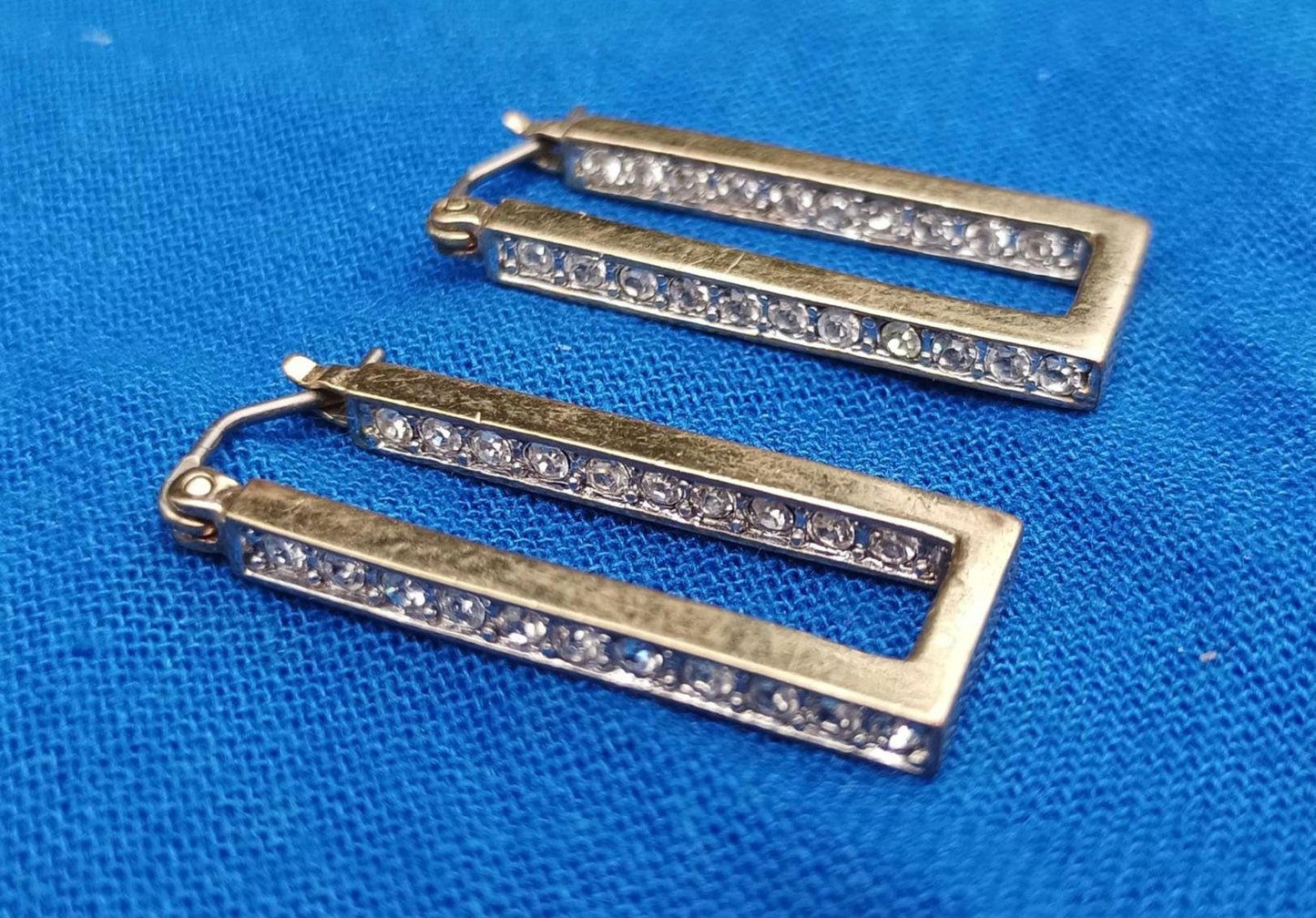 Vintage Gold Tone Rhinestone Hoop Earrings: M&S Costume Jewelry