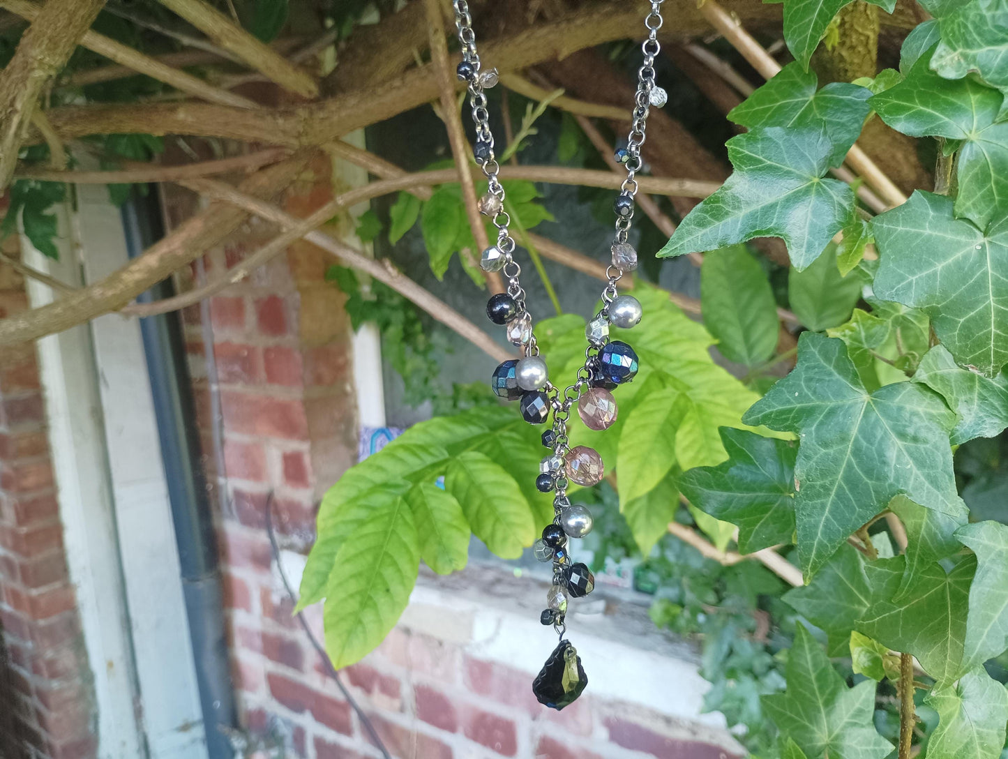 Vintage Black Faceted Bead Necklace: Bohemian Silver Cluster Bib Choker