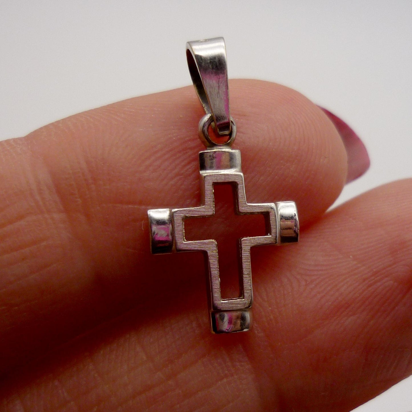 Dainty 14k White Gold Cross Pendant - Small Religious Charm