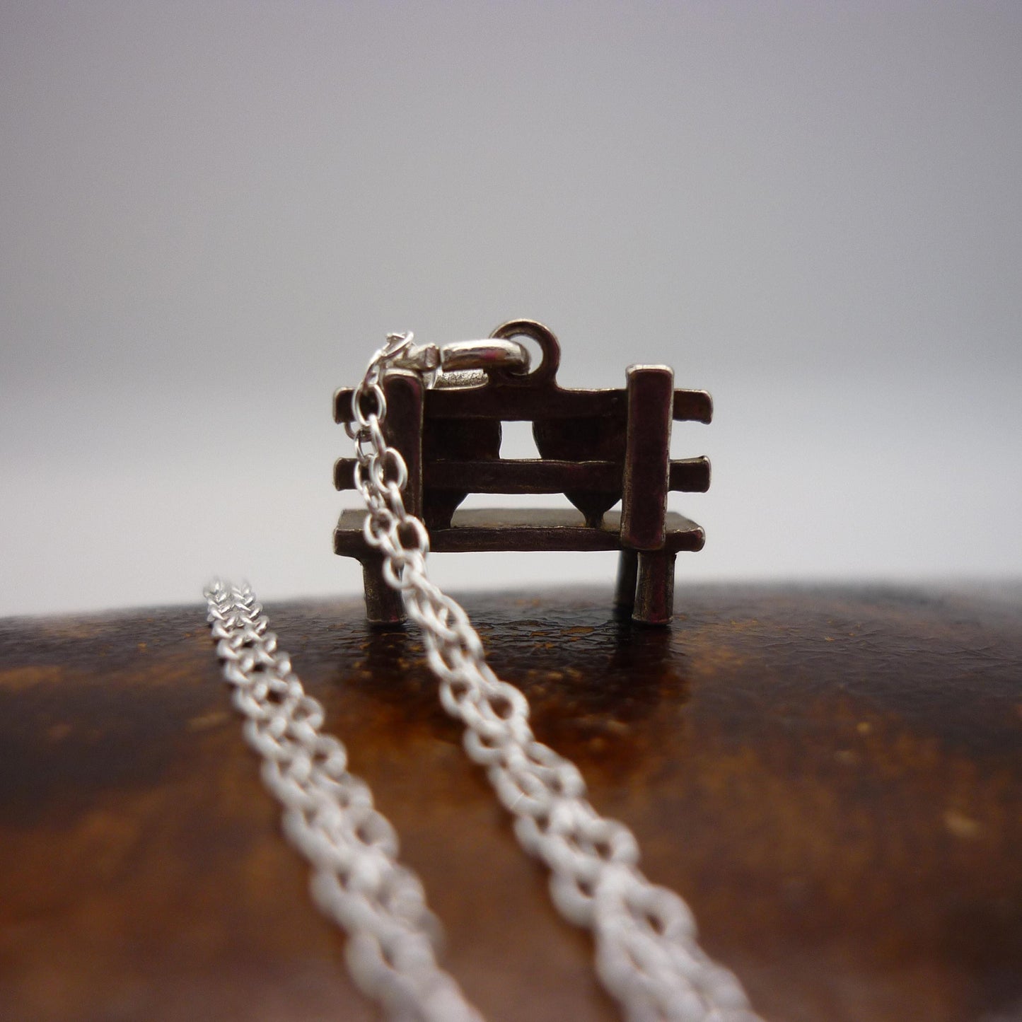 Silver Bench and Hearts Charm Necklace