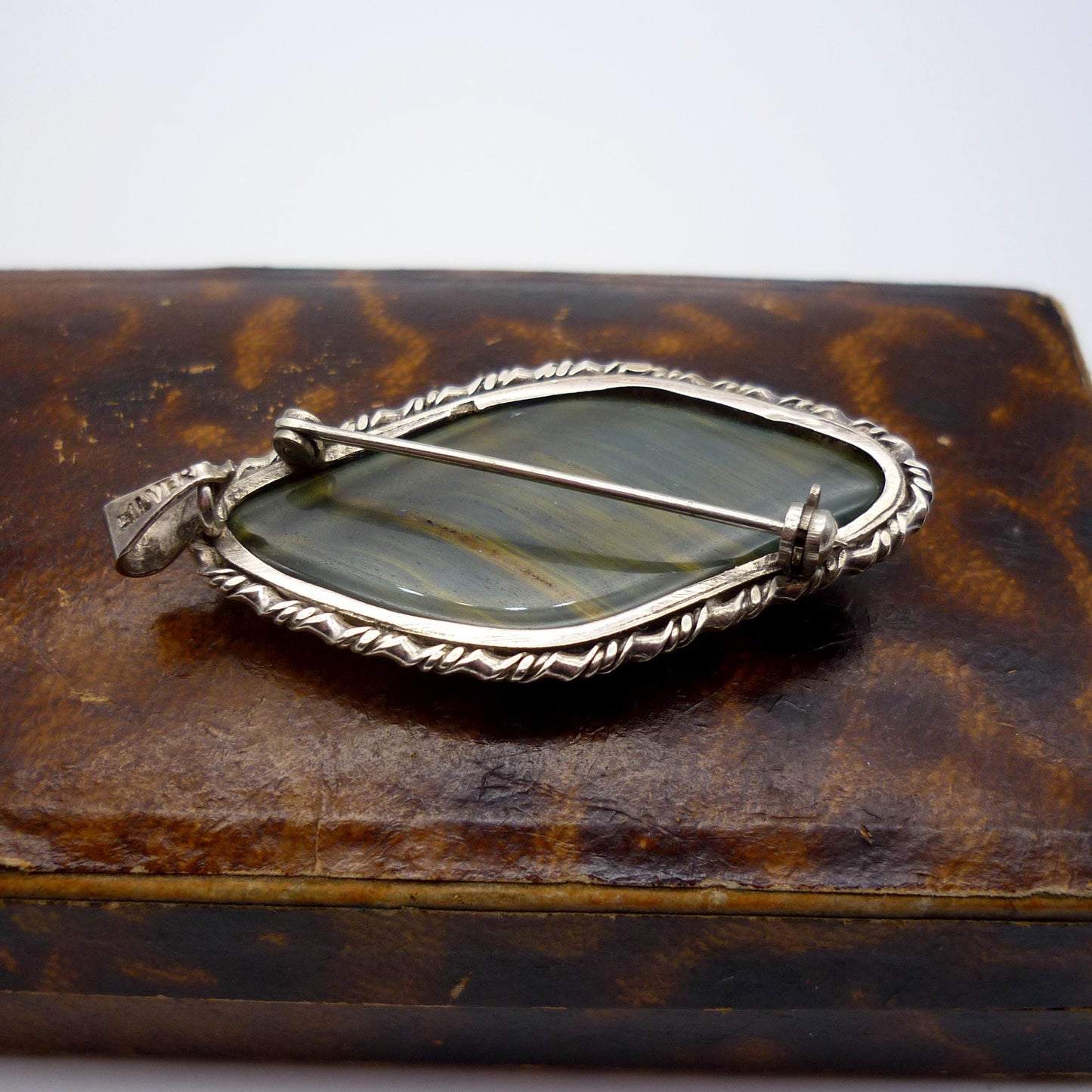 Tiger's Eye Pendant Brooch, Sterling Silver Tiger Eye Necklace