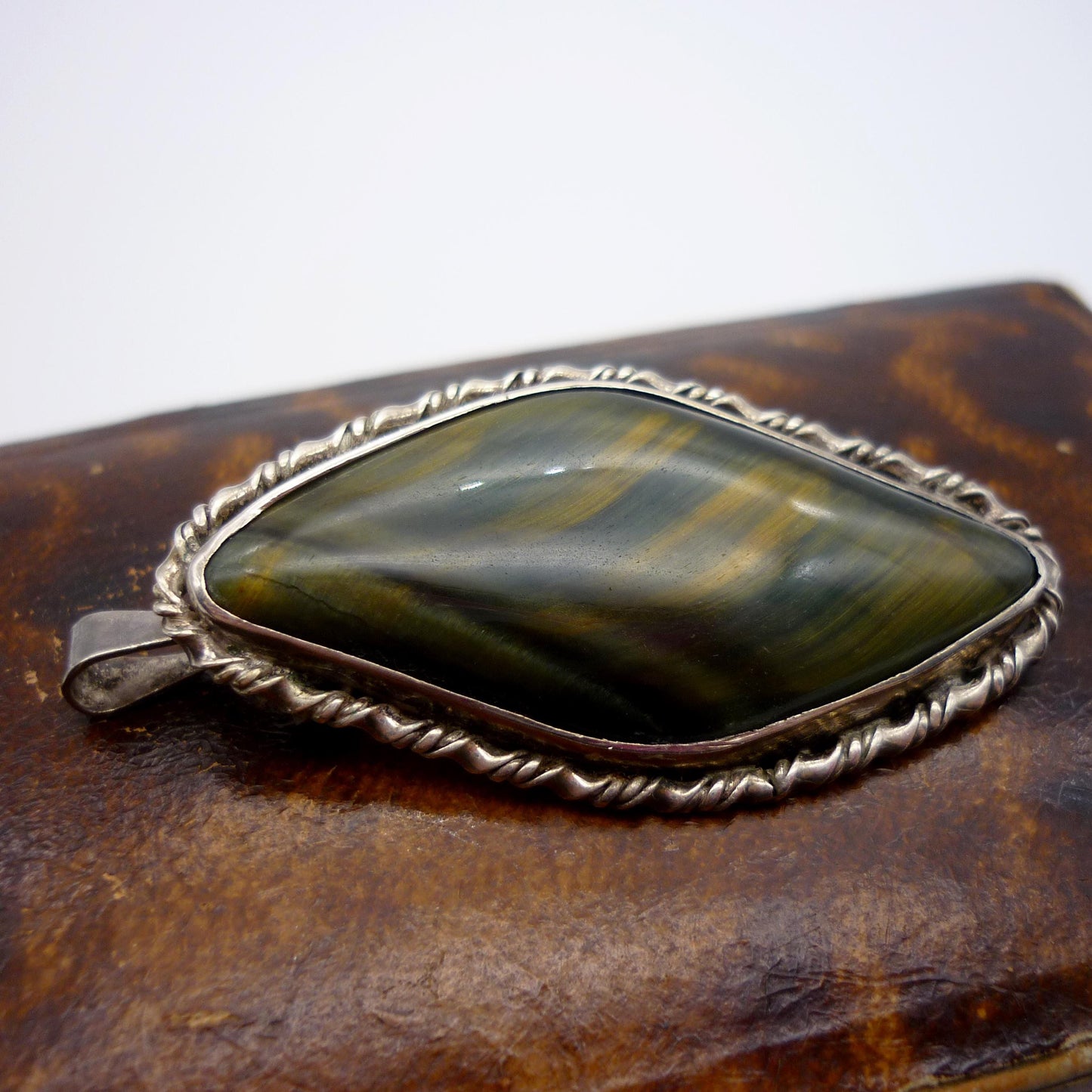 Tiger's Eye Pendant Brooch, Sterling Silver Tiger Eye Necklace