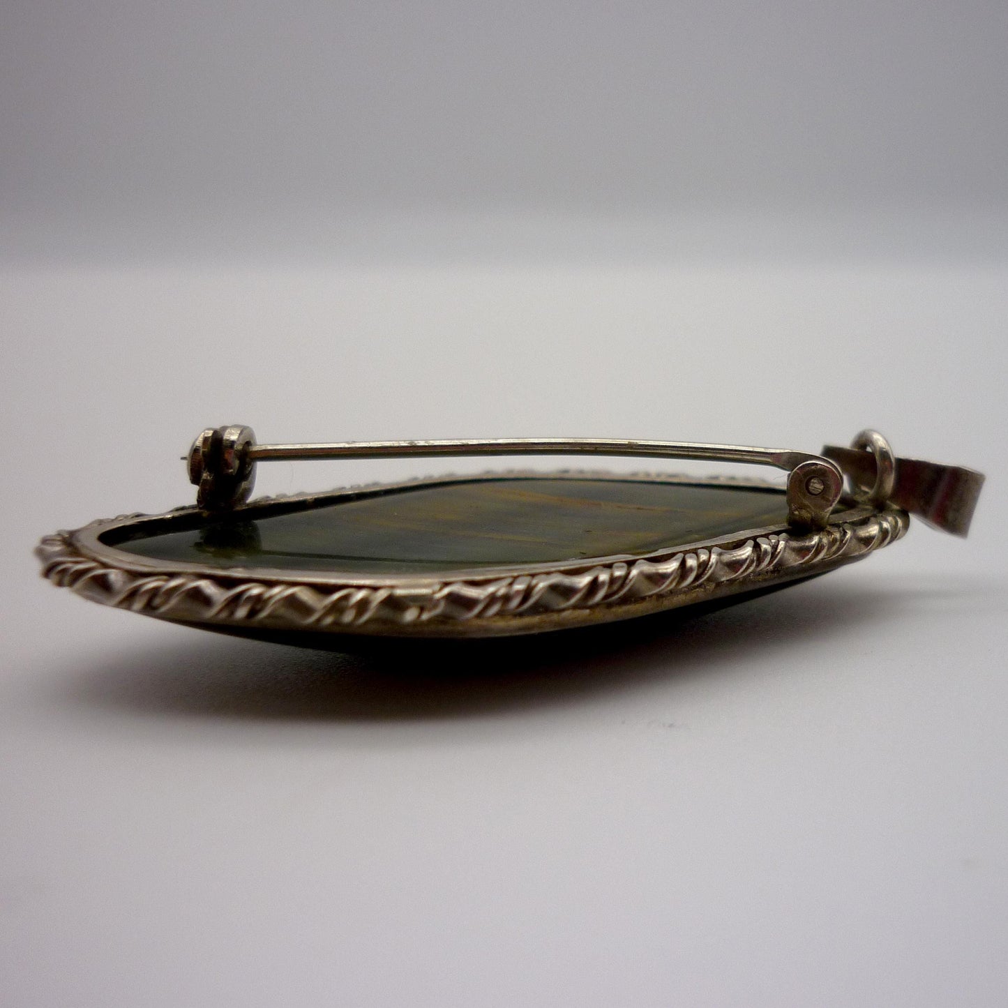 Tiger's Eye Pendant Brooch, Sterling Silver Tiger Eye Necklace