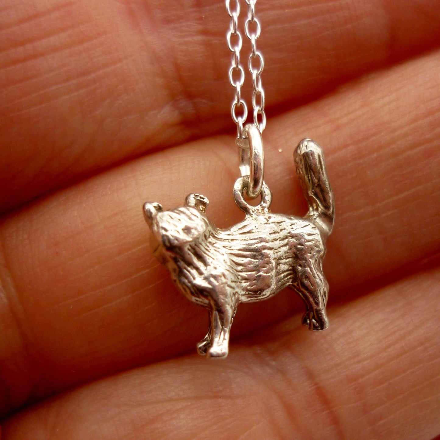 Silver Cat Charm Necklace